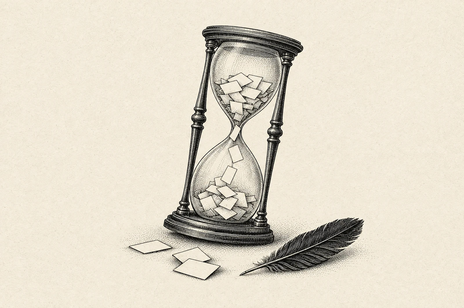 An engraved hourglass representing the gaps between observations.